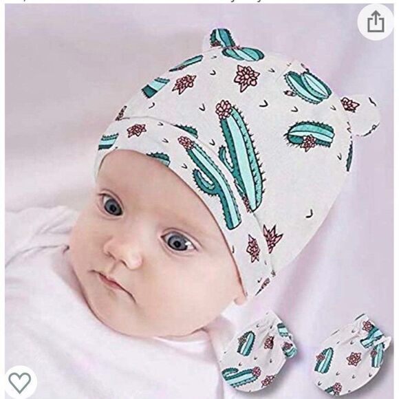 Newborn Cotton Caps and Mittens Sets - Picture 1 of 7